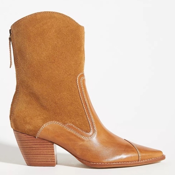 ANTHROPOLOGIE Leather Carina Western Heels Boots Shoes Honey Brown Size 6 NWT - Picture 5 of 6